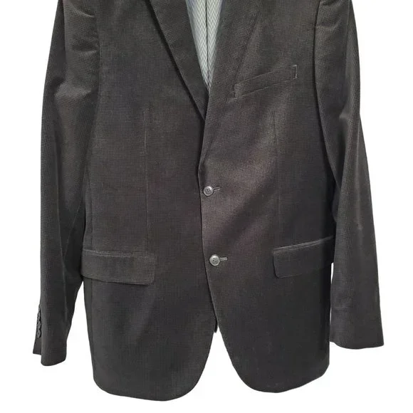 Alfani Mens Size 40L Blazer Sport Coat Slim Fit Velvet Micro Check Black Gray